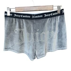 Juicy Couture Womens Velour Sleep Shorts Small Gray Rhinestone Logo Pull On